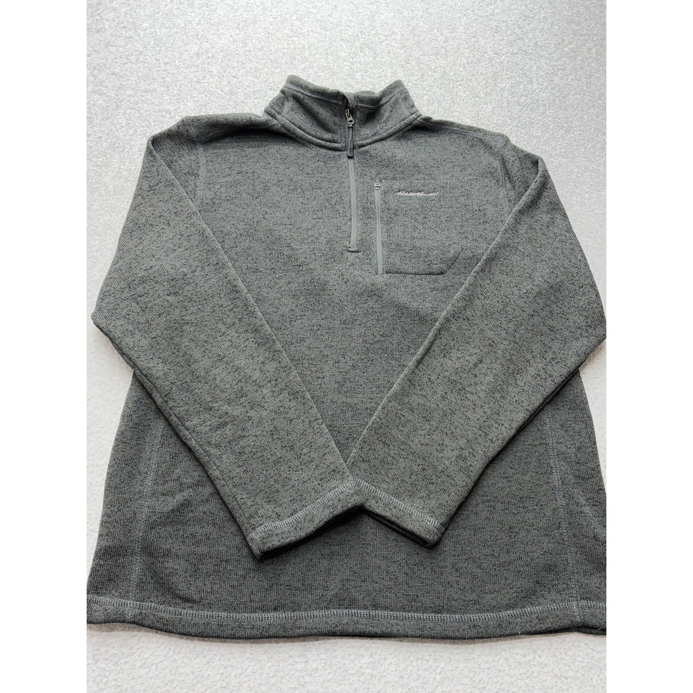 Eddie Bauer Pullover Mens Large Gray 1/4 Zip Fleece Mock Neck Hiking Sweater - Picture 2 of 12